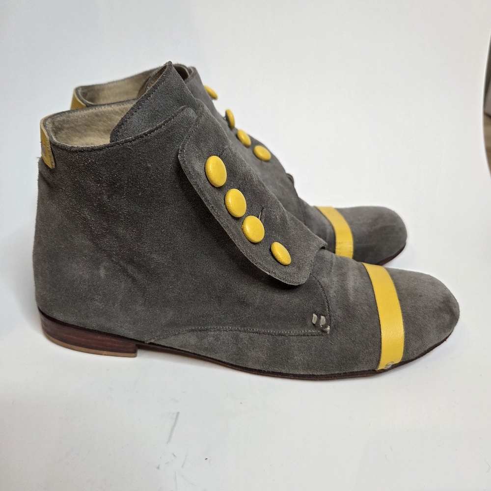 Handmade Grey And Yellow Ankle Boots Size 9 - Picture 5 of 11